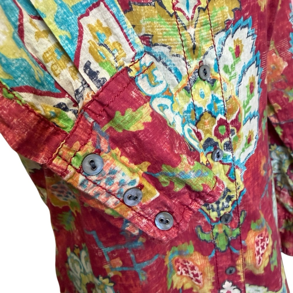 Sundance Cino Floral Red Teal Boho Button Down Top Size S #2076 - Picture 6 of 8